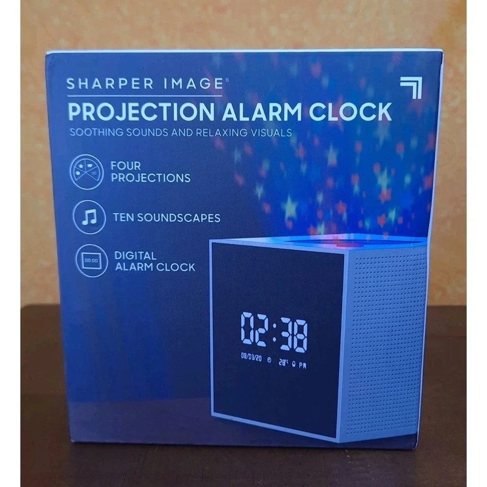 Sharper Image Projection Alarm Clock Soothing Sounds And Relaxing Visuals NIB